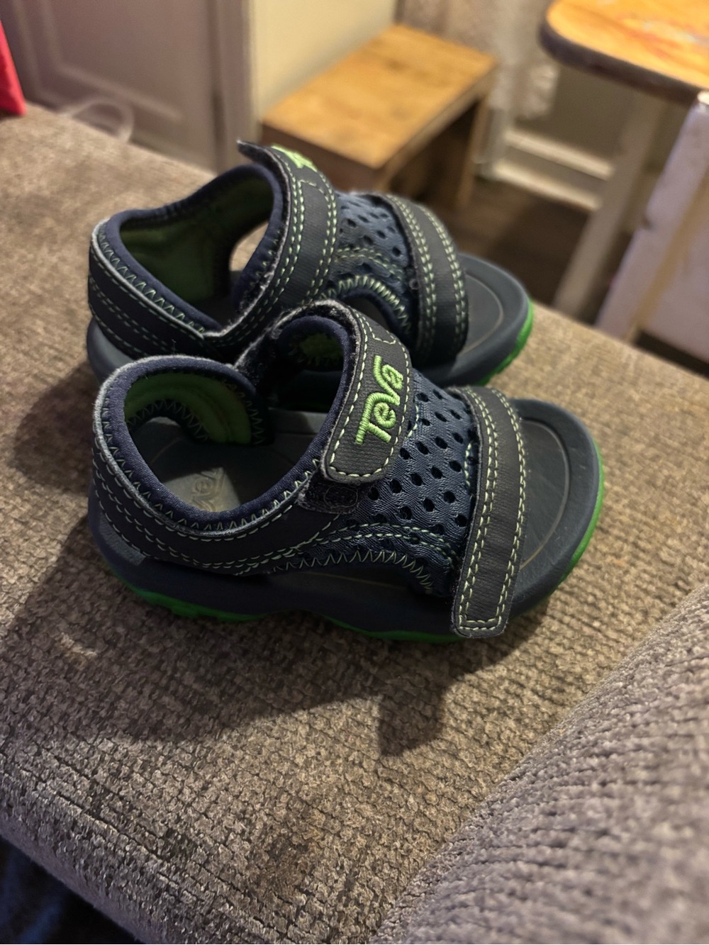 Teva Kids Navy and Lime Green Hook-and-Loop Sport Sandals